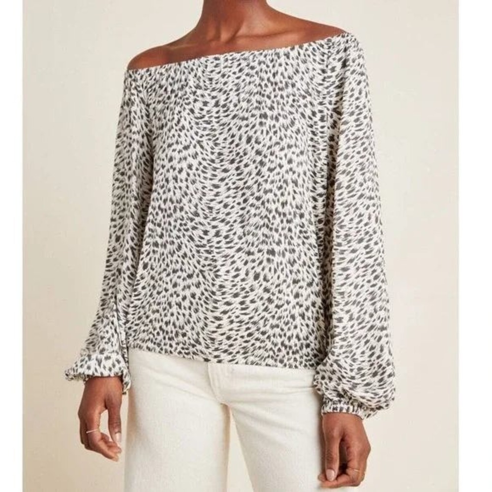 Anthropologie Cascais On/Off Shoulder Top Leopard Print Animal Long Sleeve XL